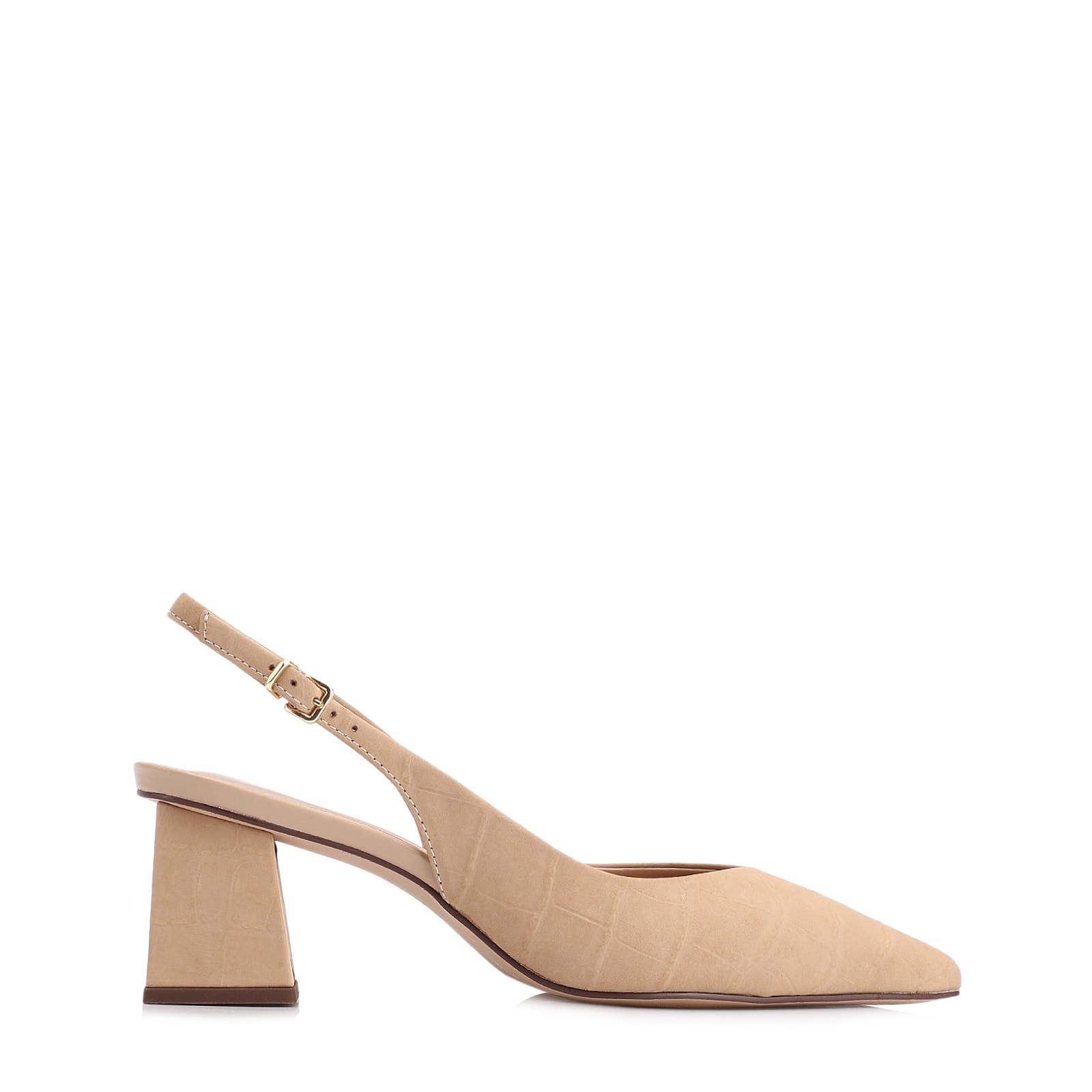 Scarpin Slingback Couro Nobuck Croco Bege