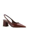 Scarpin Slingback Marrom Salto Bloco Médio Couro Bico Fino Slingback - imagem 1