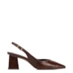Scarpin Slingback Marrom Salto Bloco Médio Couro Croco Bico Fino Slingback - imagem 2