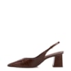 Scarpin Slingback Marrom Salto Bloco Médio Couro Croco Bico Fino Slingback - imagem 4