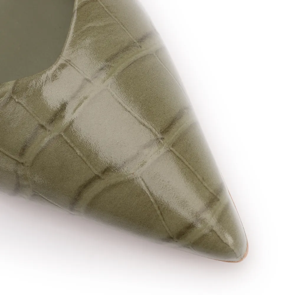 Scarpin Slingback Verde Salto Bloco Médio Couro Crocobico Fino Slingback - imagem 6