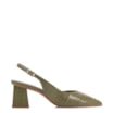 Scarpin Slingback Verde Salto Bloco Médio Couro Crocobico Fino Slingback - imagem 2