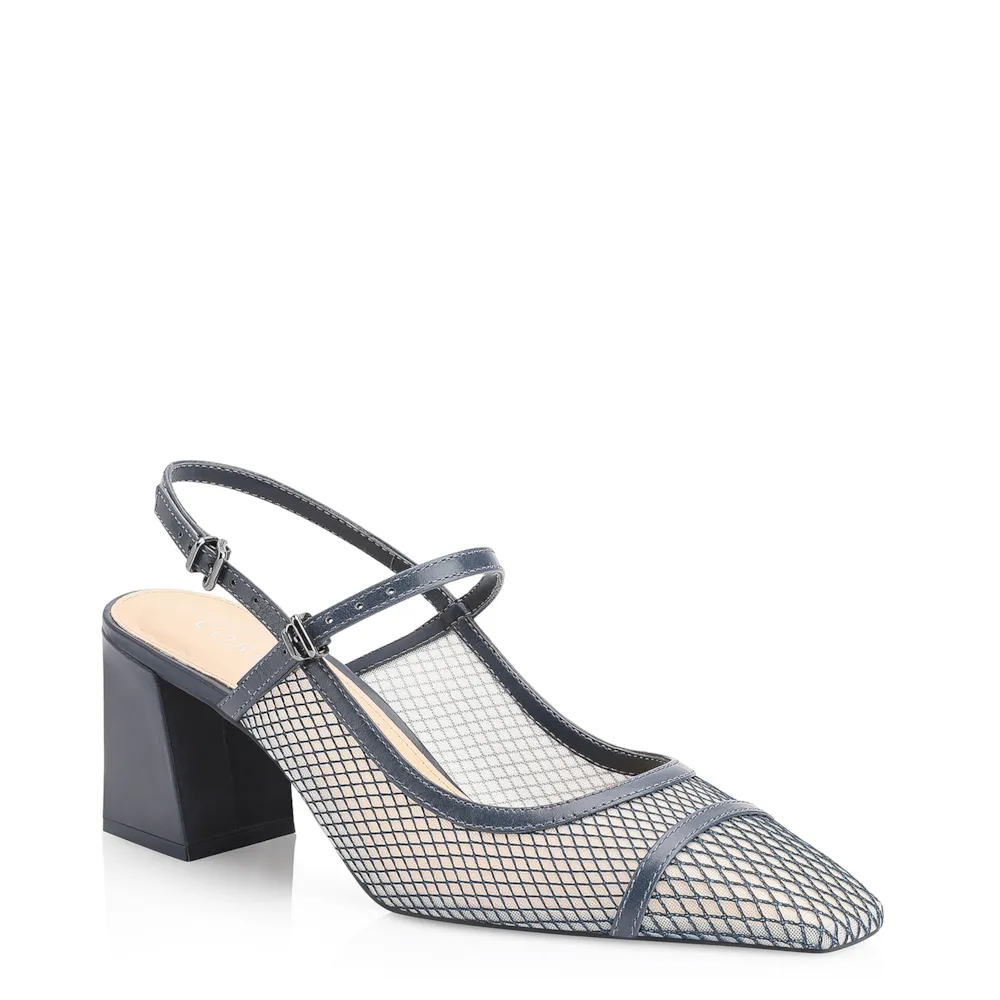 Scarpin Tela Azul/Couro Azul