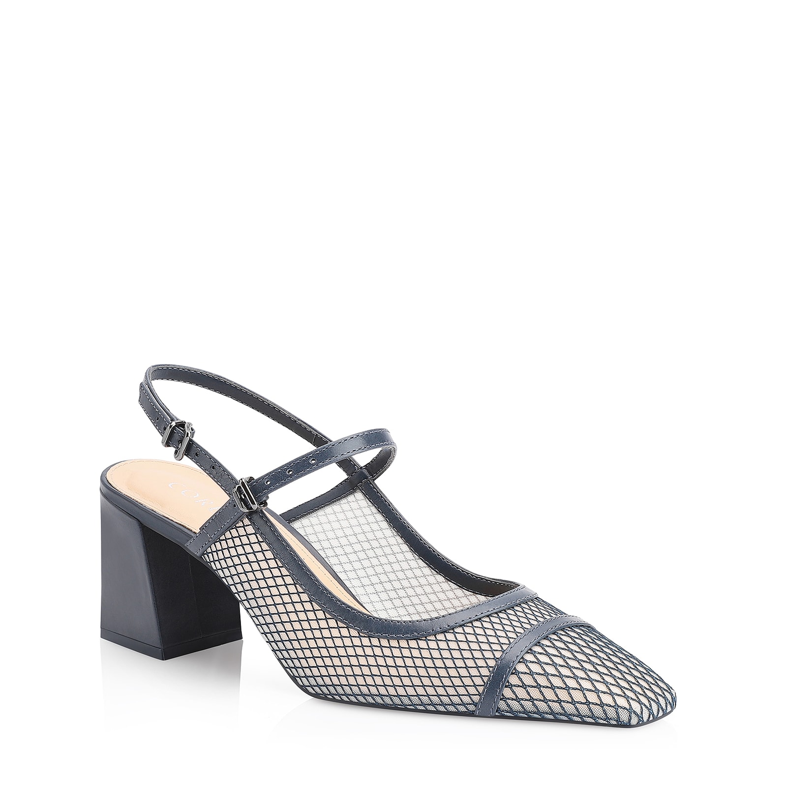 Scarpin Tela Azul/Couro Azul