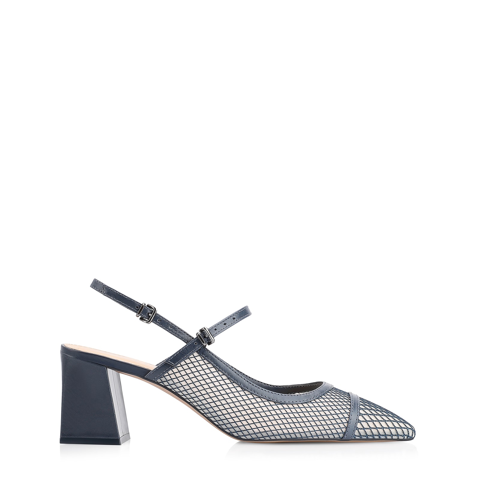 Scarpin Tela Azul/Couro Azul