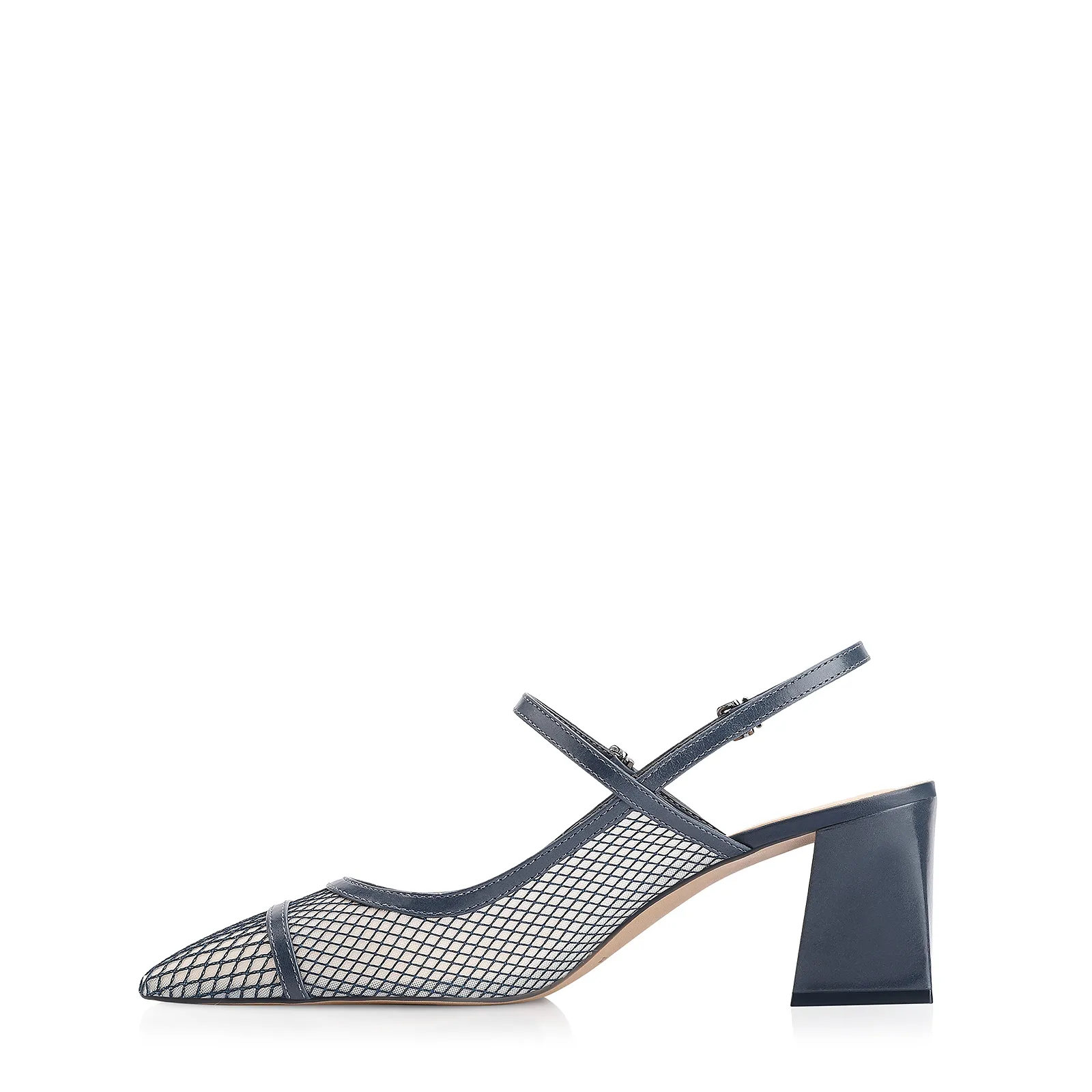 Scarpin Tela Azul/Couro Azul