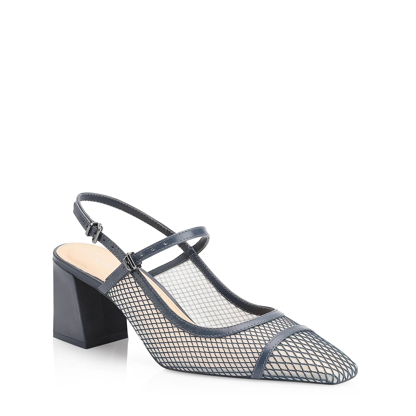 Scarpin Tela Azul/Couro Azul