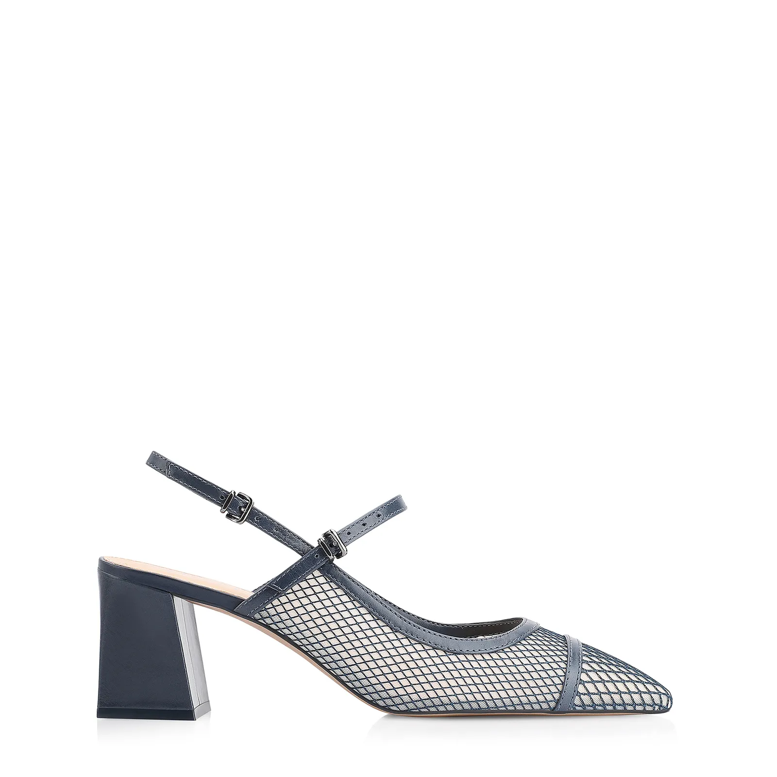 Scarpin Tela Azul/Couro Azul