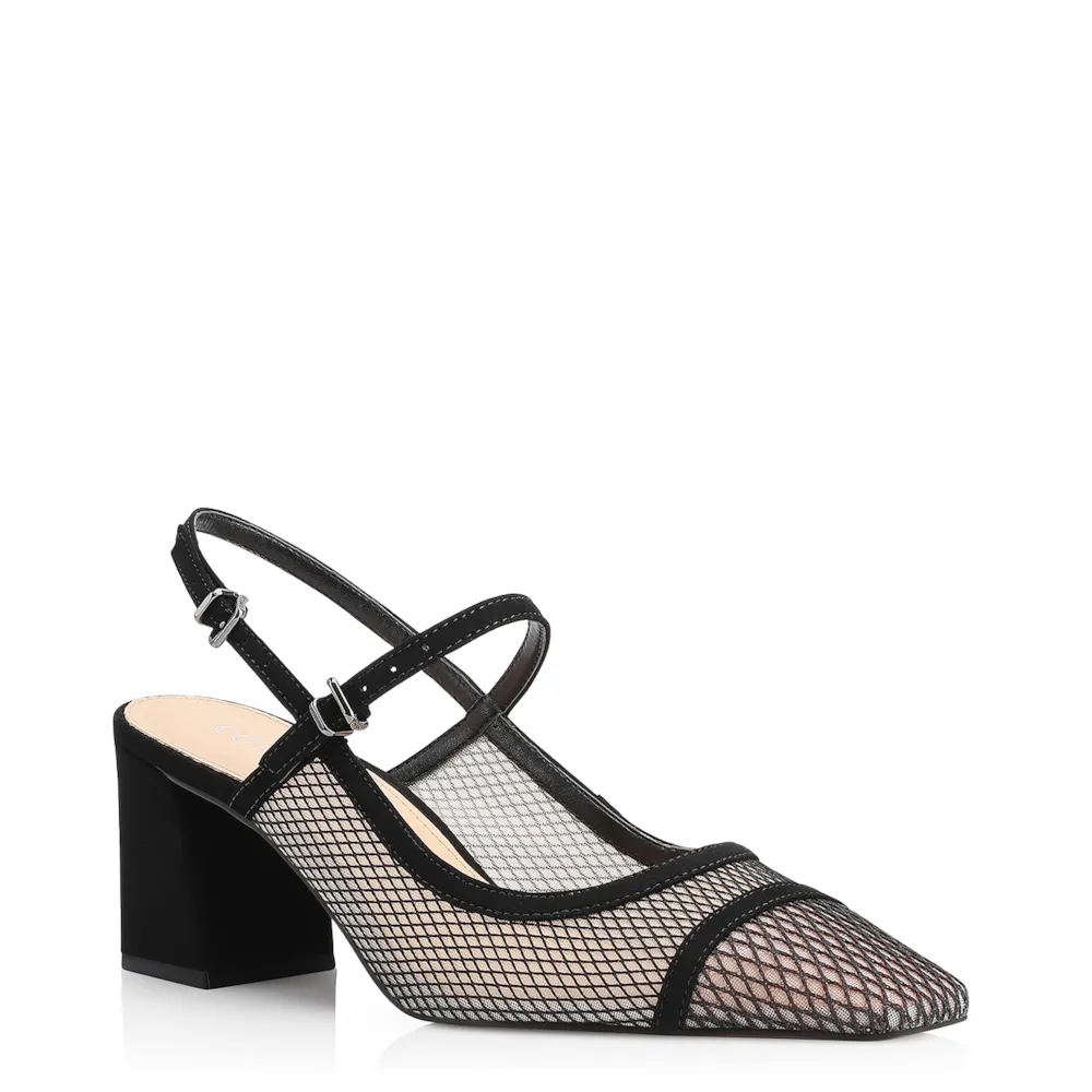 Scarpin Tela Preta/Nobuck Preto