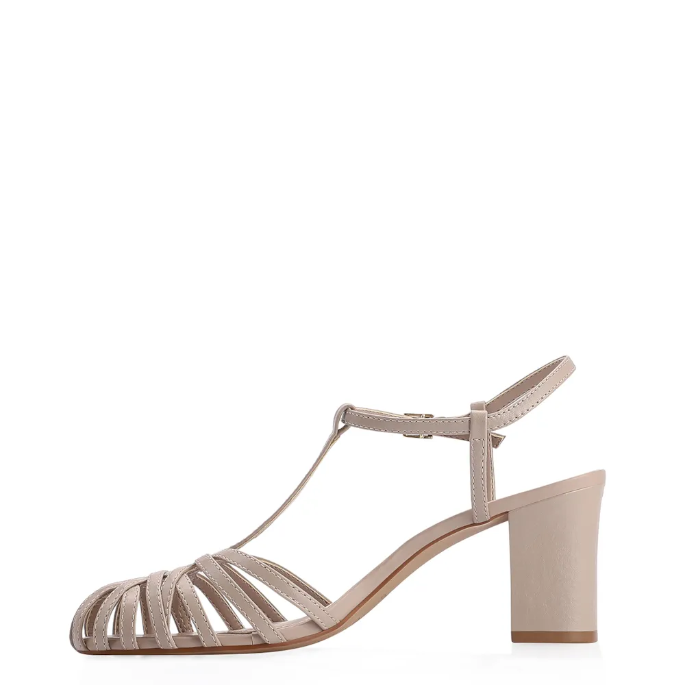 Scarpin Tira t Couro Bege - imagem 4