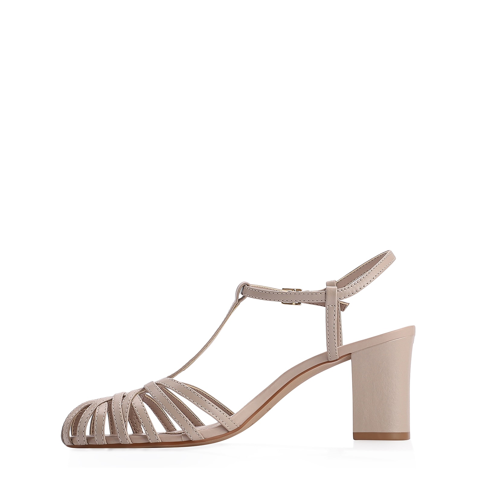 Scarpin Tira t Couro Bege