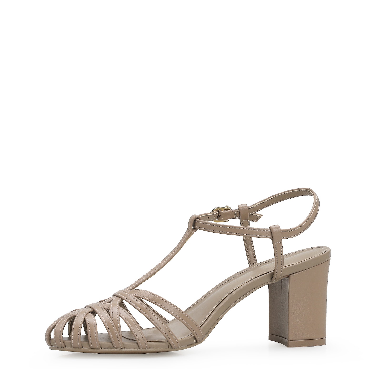 Scarpin Tira t Couro Bege