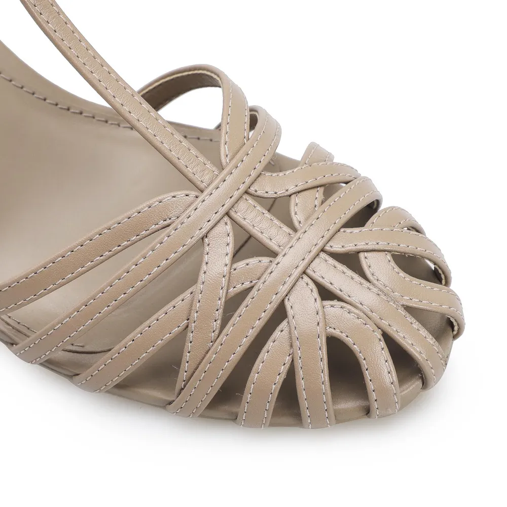 Scarpin Tira t Couro Bege - imagem 6