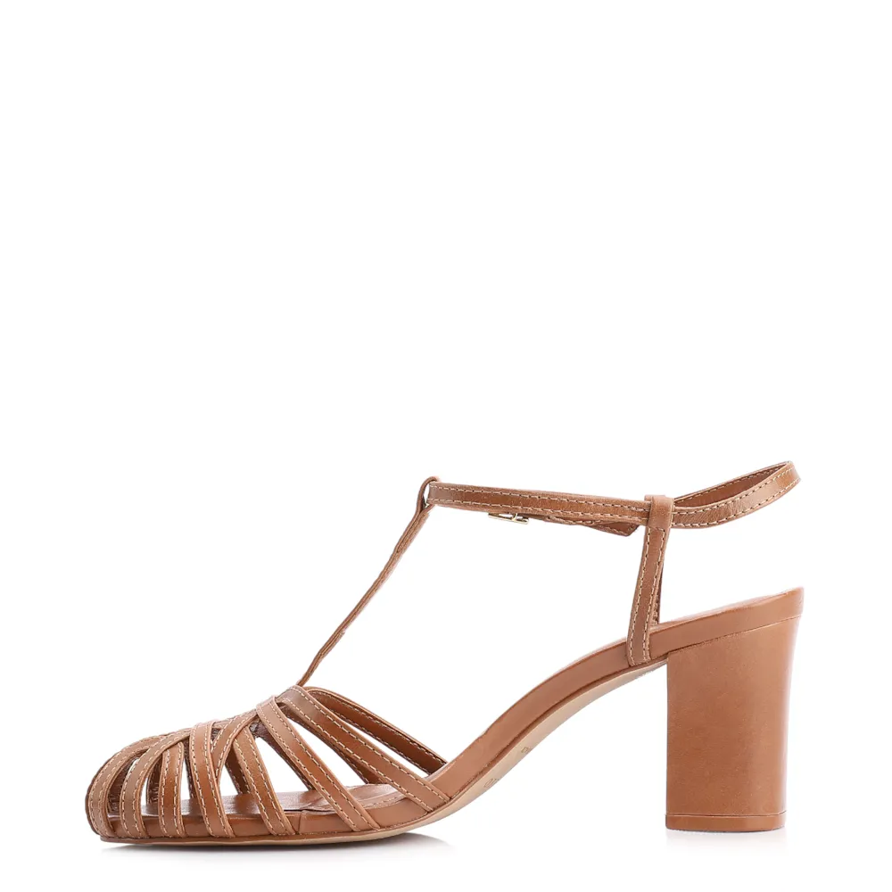 Scarpin Tira t Couro Marrom Claro - imagem 4