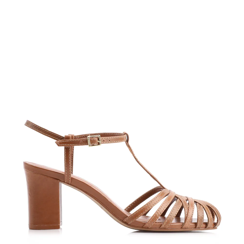 Scarpin Tira t Couro Marrom Claro - imagem 2