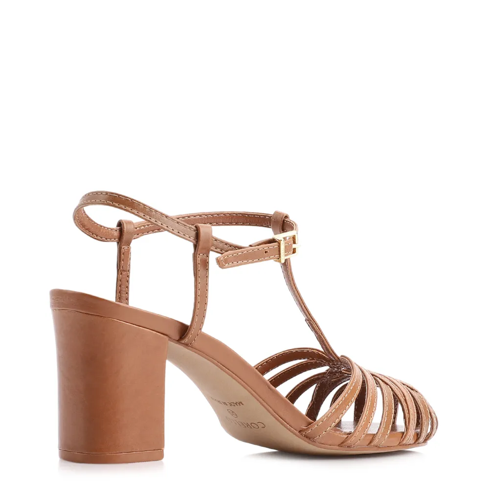Scarpin Tira t Couro Marrom Claro - imagem 3