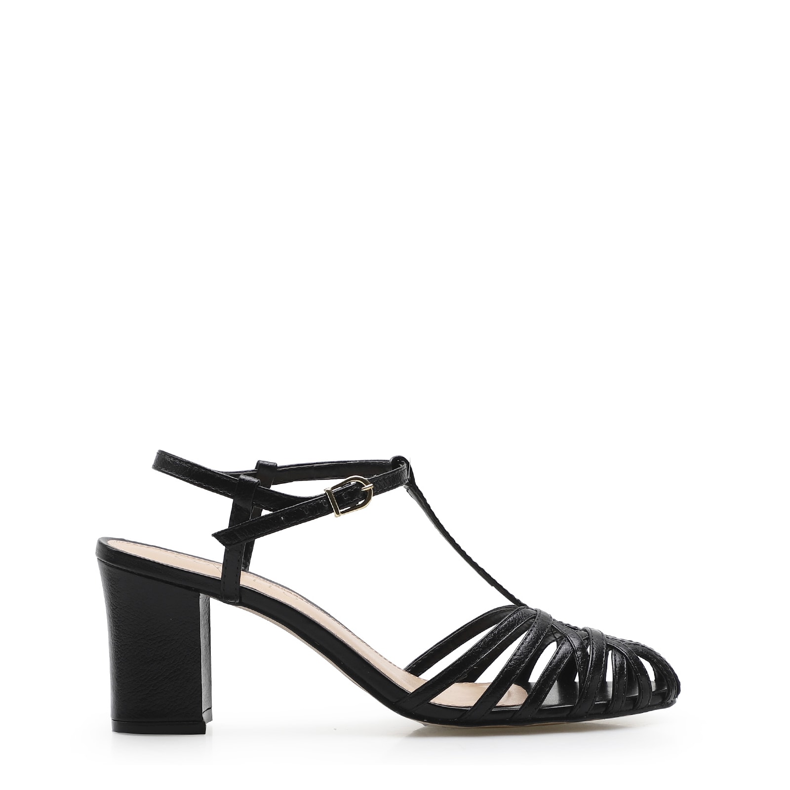 Scarpin Tira t Couro Preto