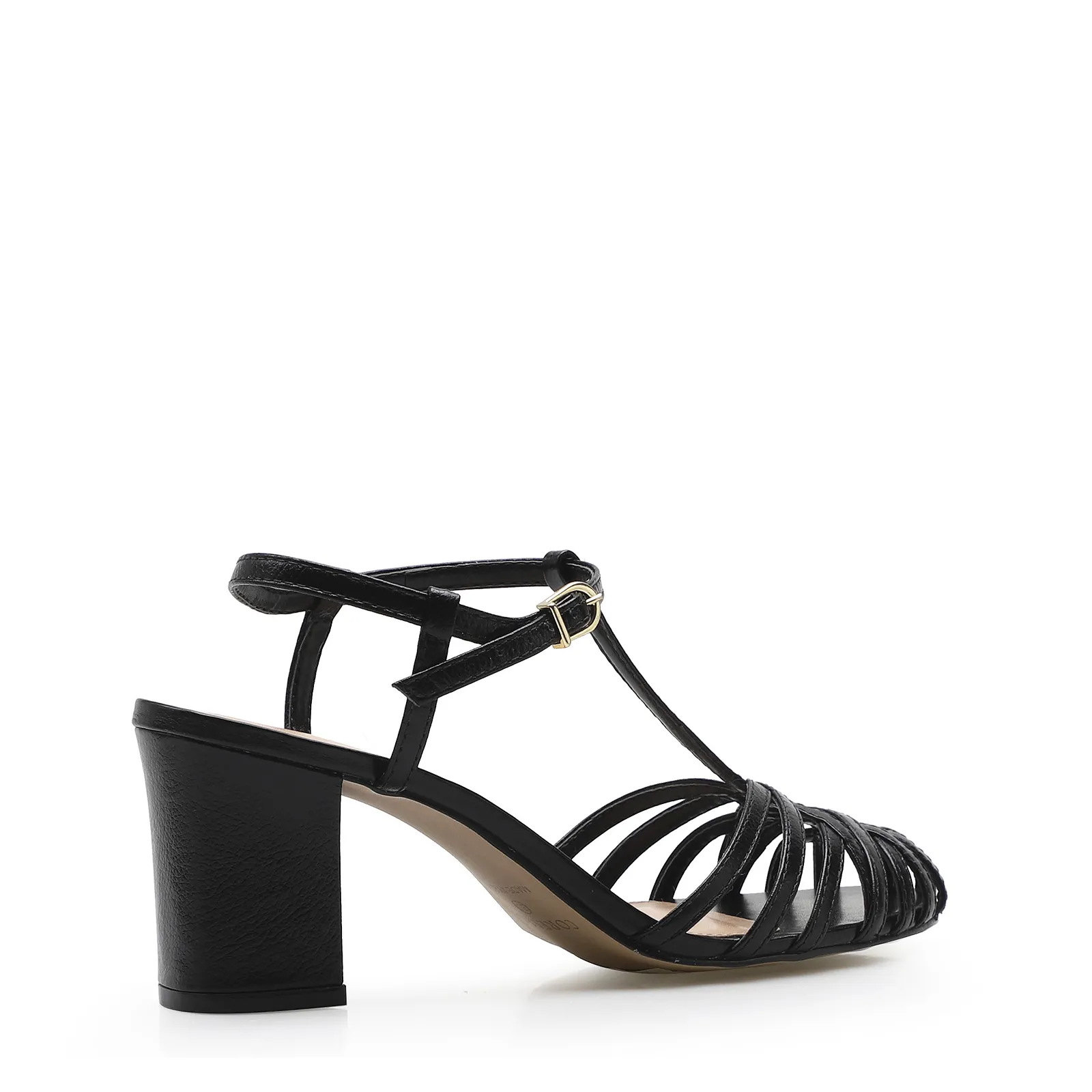 Scarpin Tira t Couro Preto