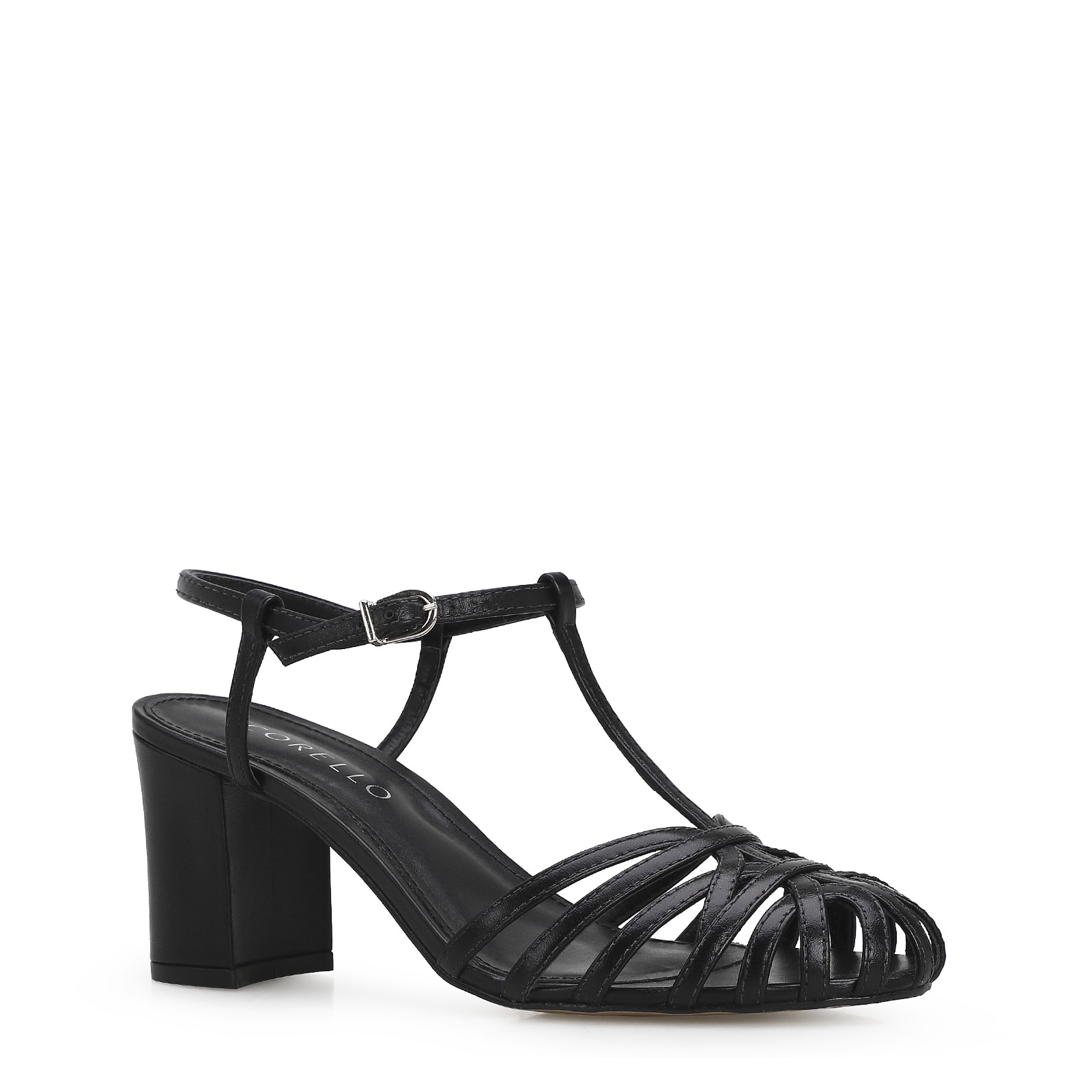 Scarpin Tira t Couro Preto