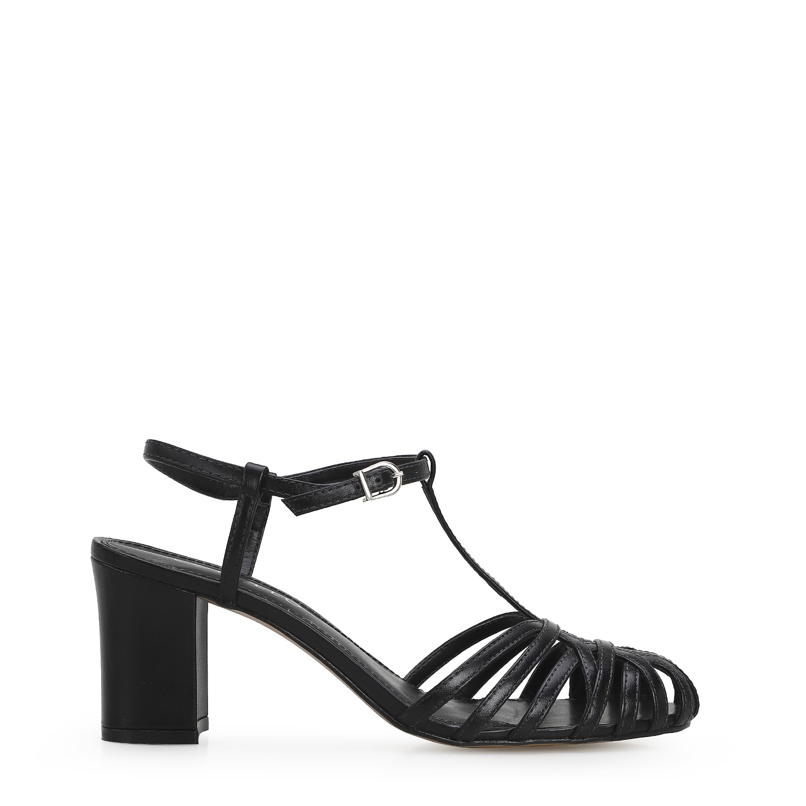 Scarpin Tira t Couro Preto