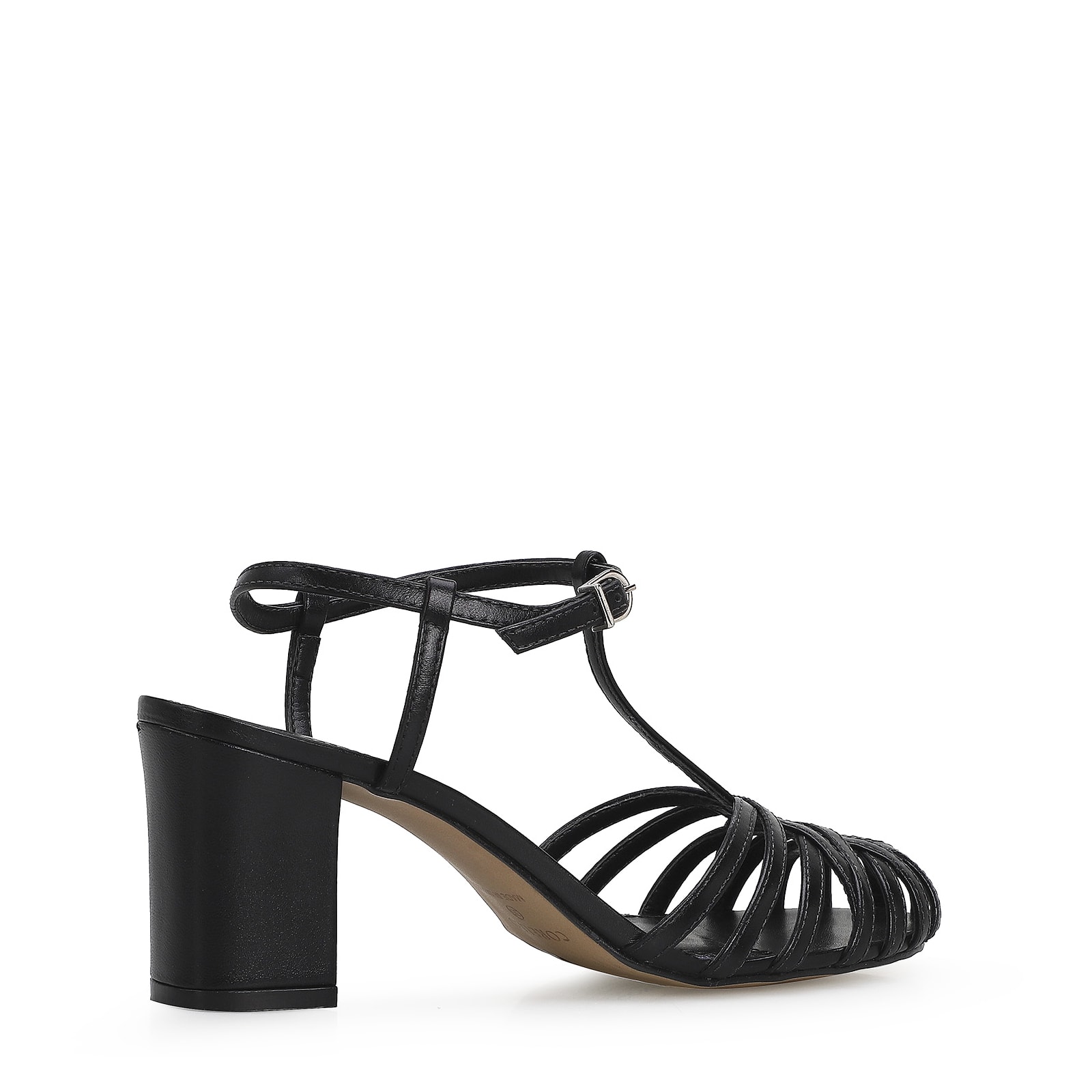 Scarpin Tira t Couro Preto