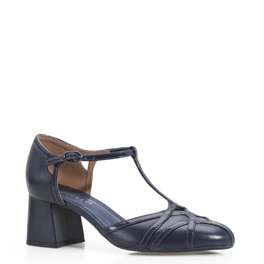 Scarpin Tiras Couro Azul