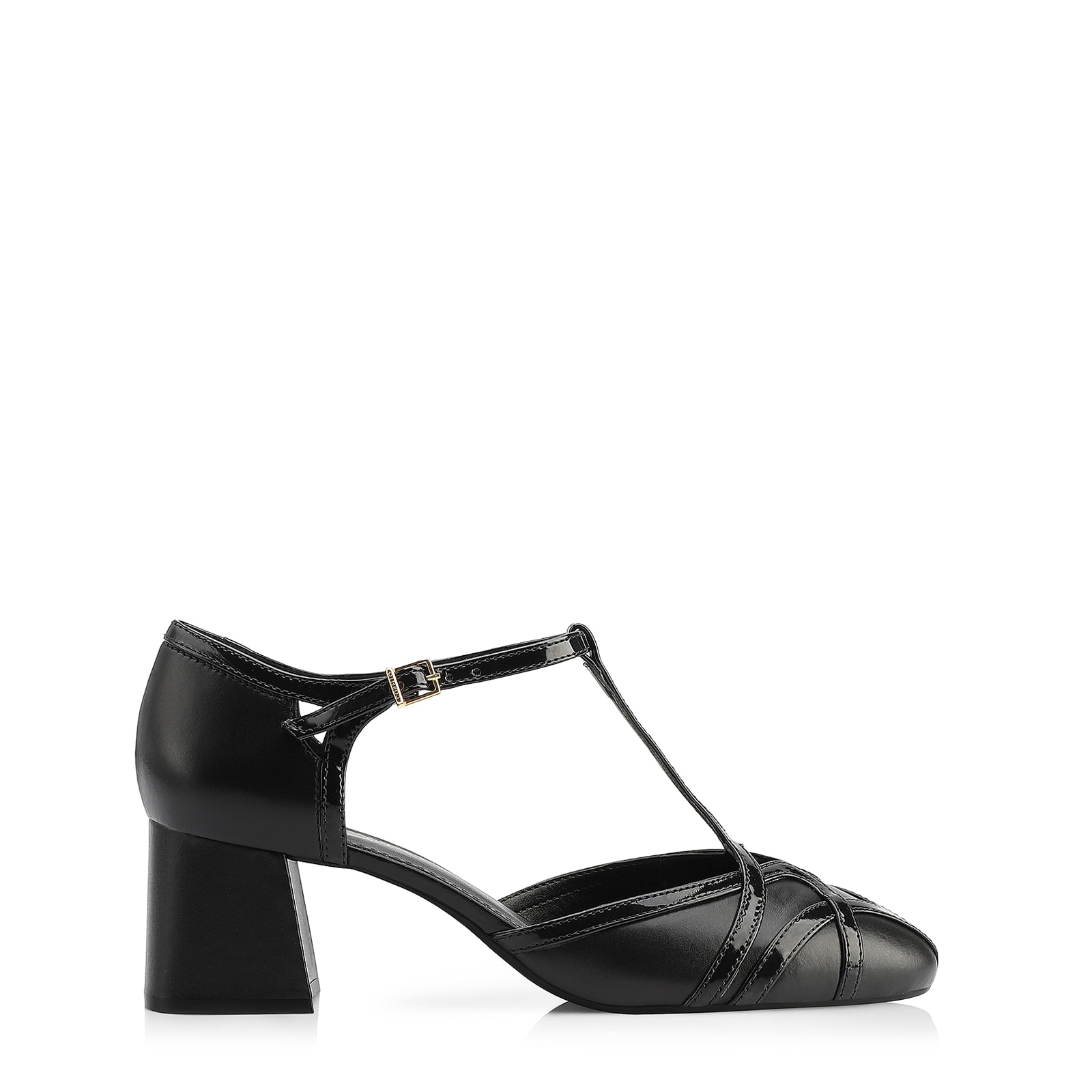 Scarpin Tiras Couro/Verniz Preto
