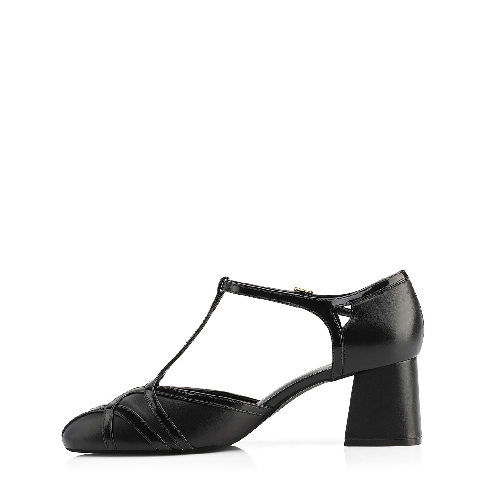 Scarpin Tiras Couro/Verniz Preto