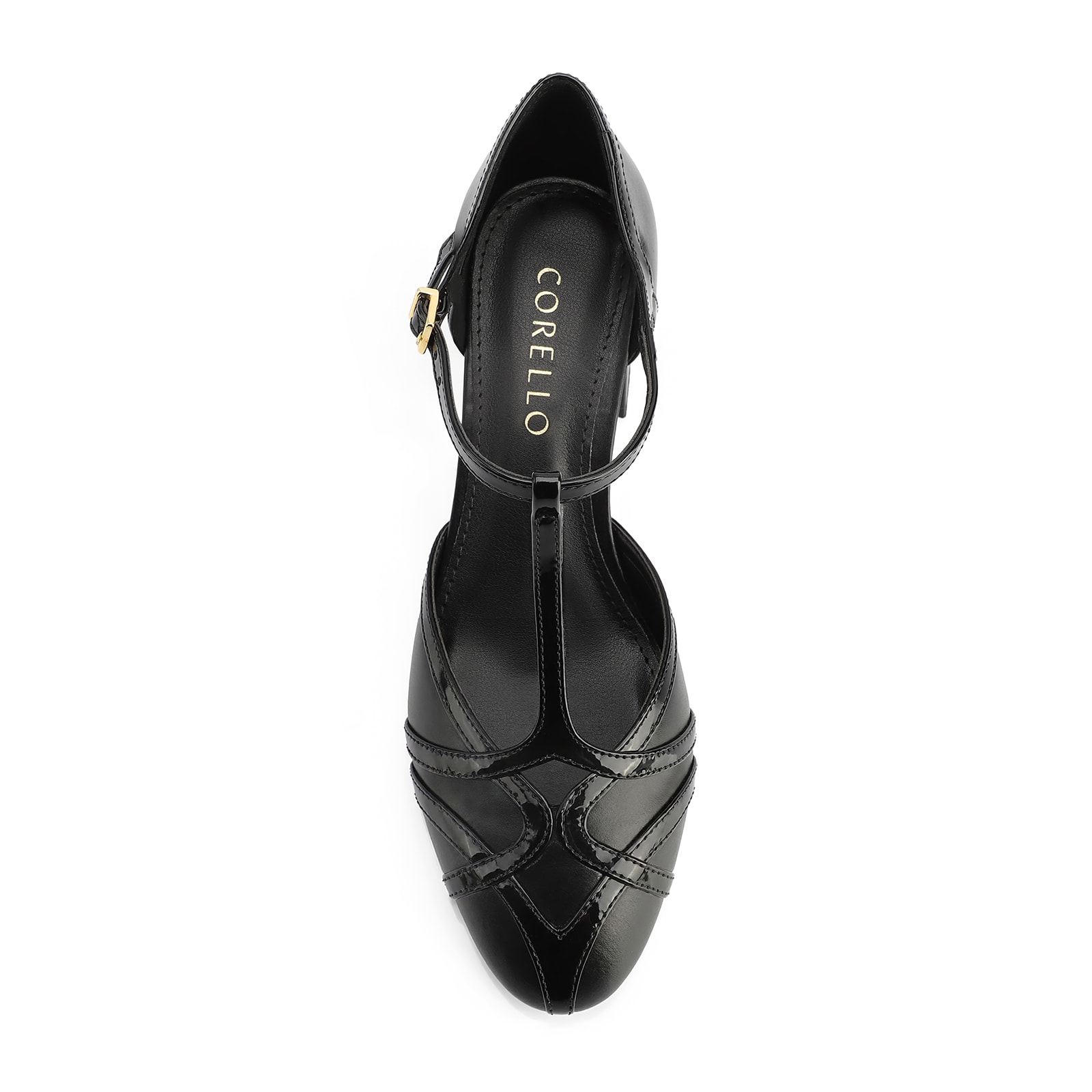Scarpin Tiras Couro/Verniz Preto