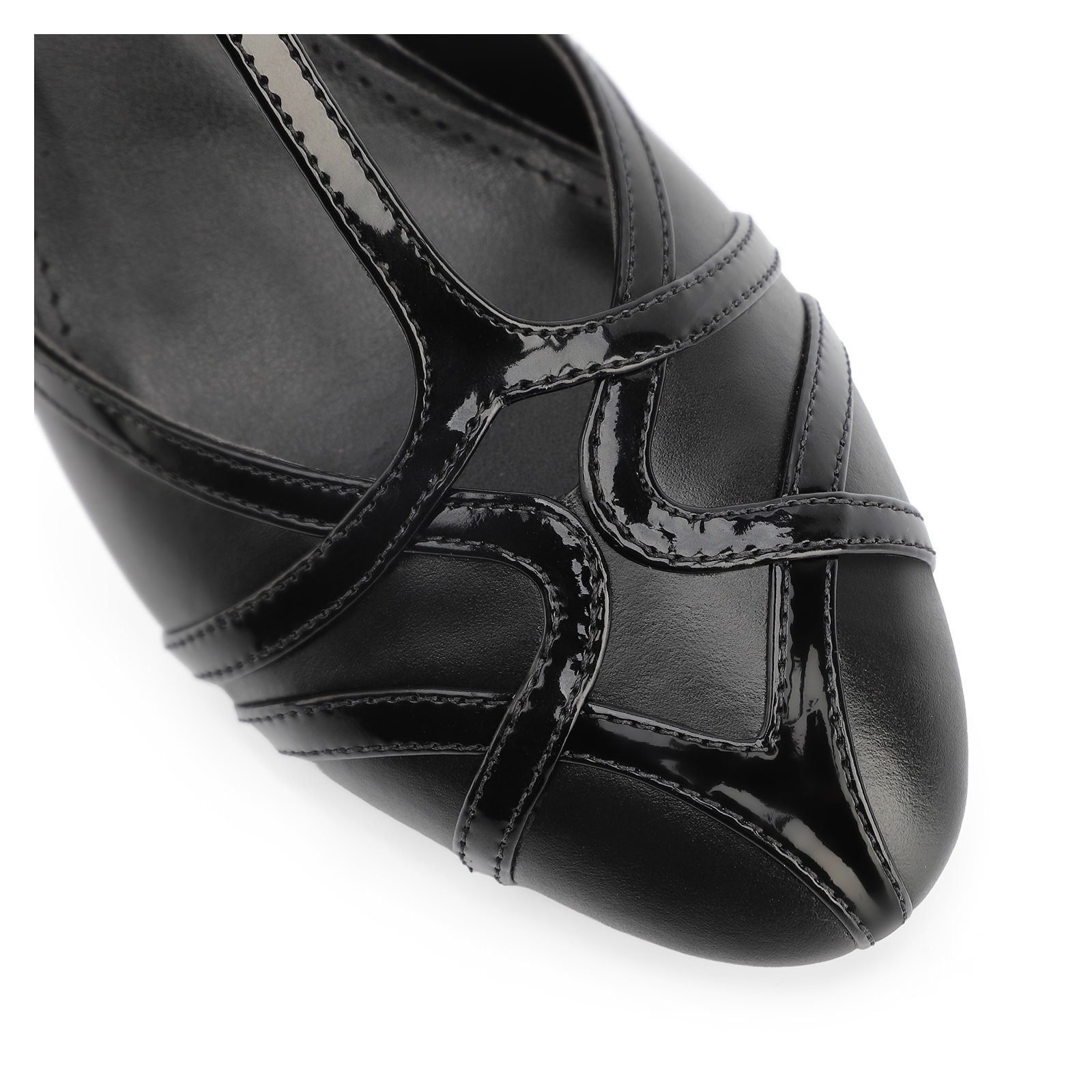 Scarpin Tiras Couro/Verniz Preto