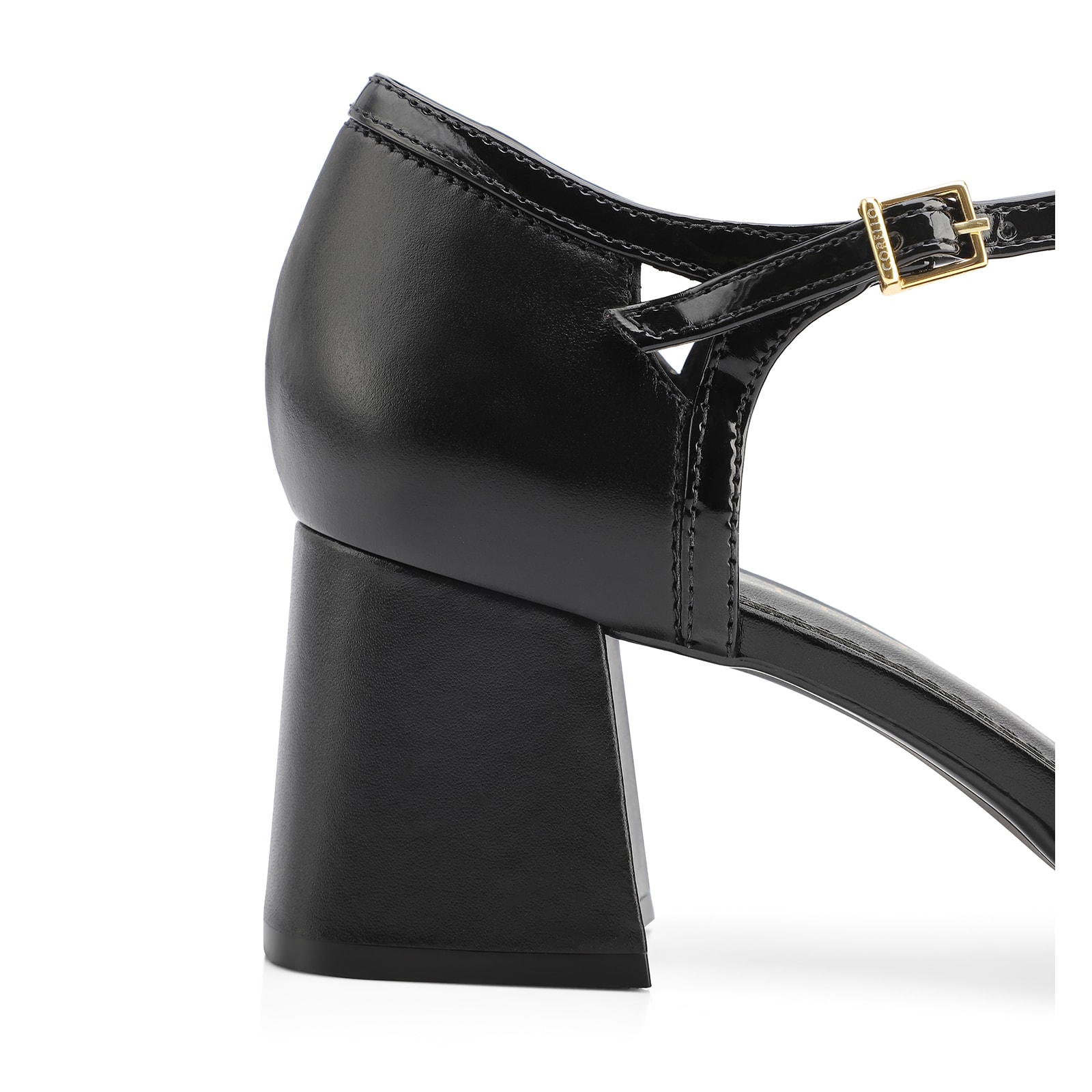 Scarpin Tiras Couro/Verniz Preto