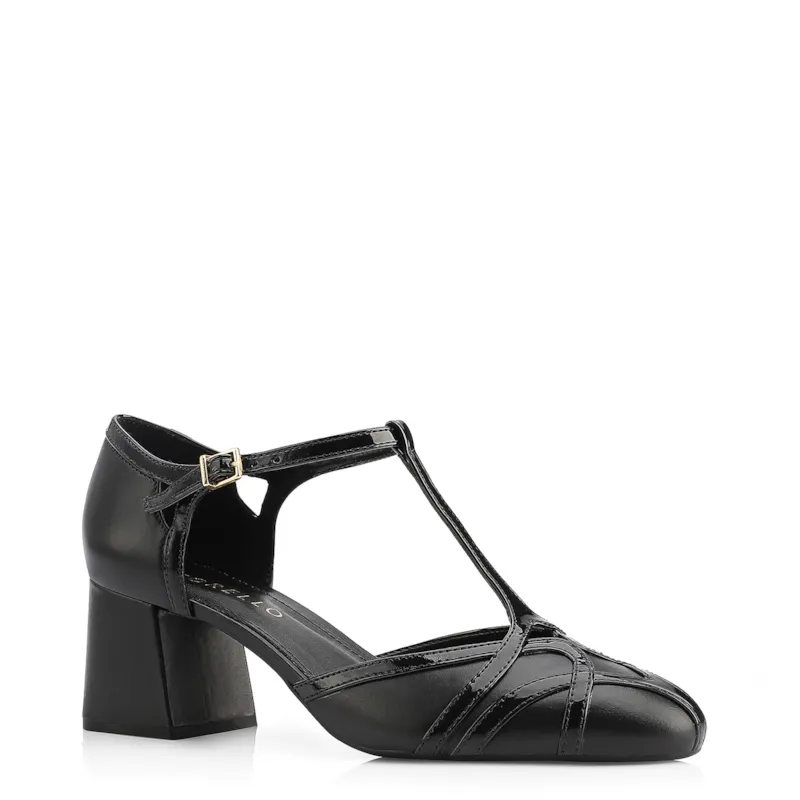 Scarpin Tiras Couro/Verniz Preto