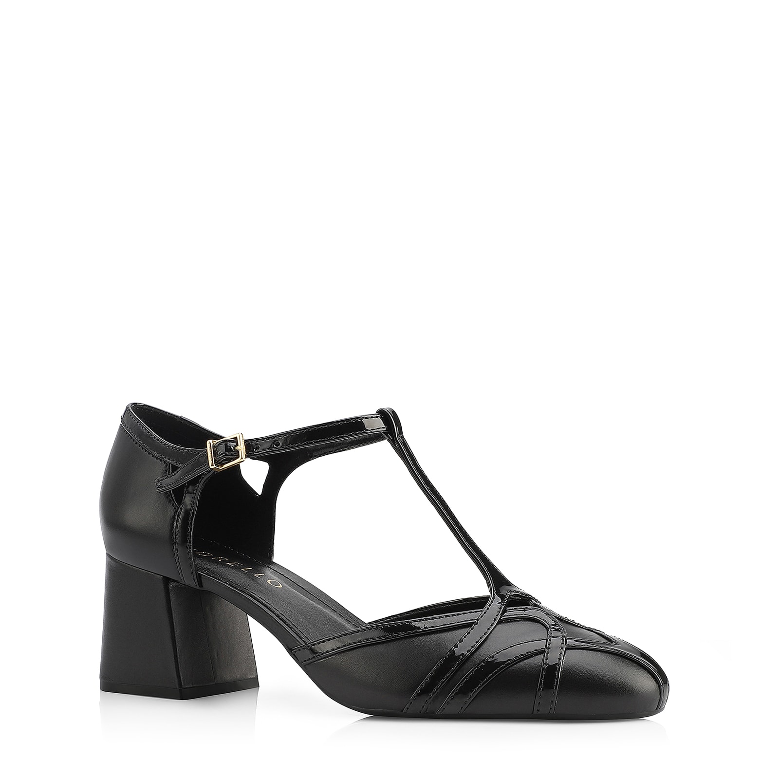 Scarpin Tiras Couro/Verniz Preto