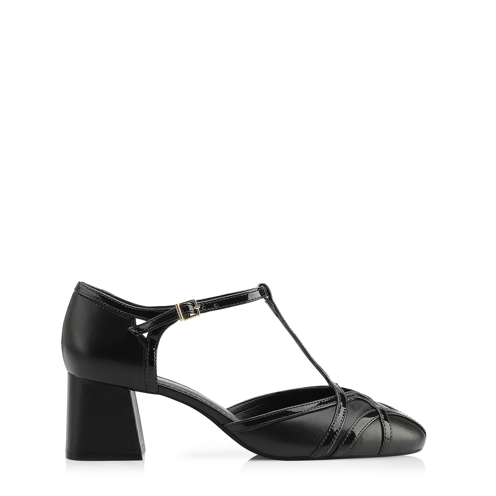 Scarpin Tiras Couro/Verniz Preto