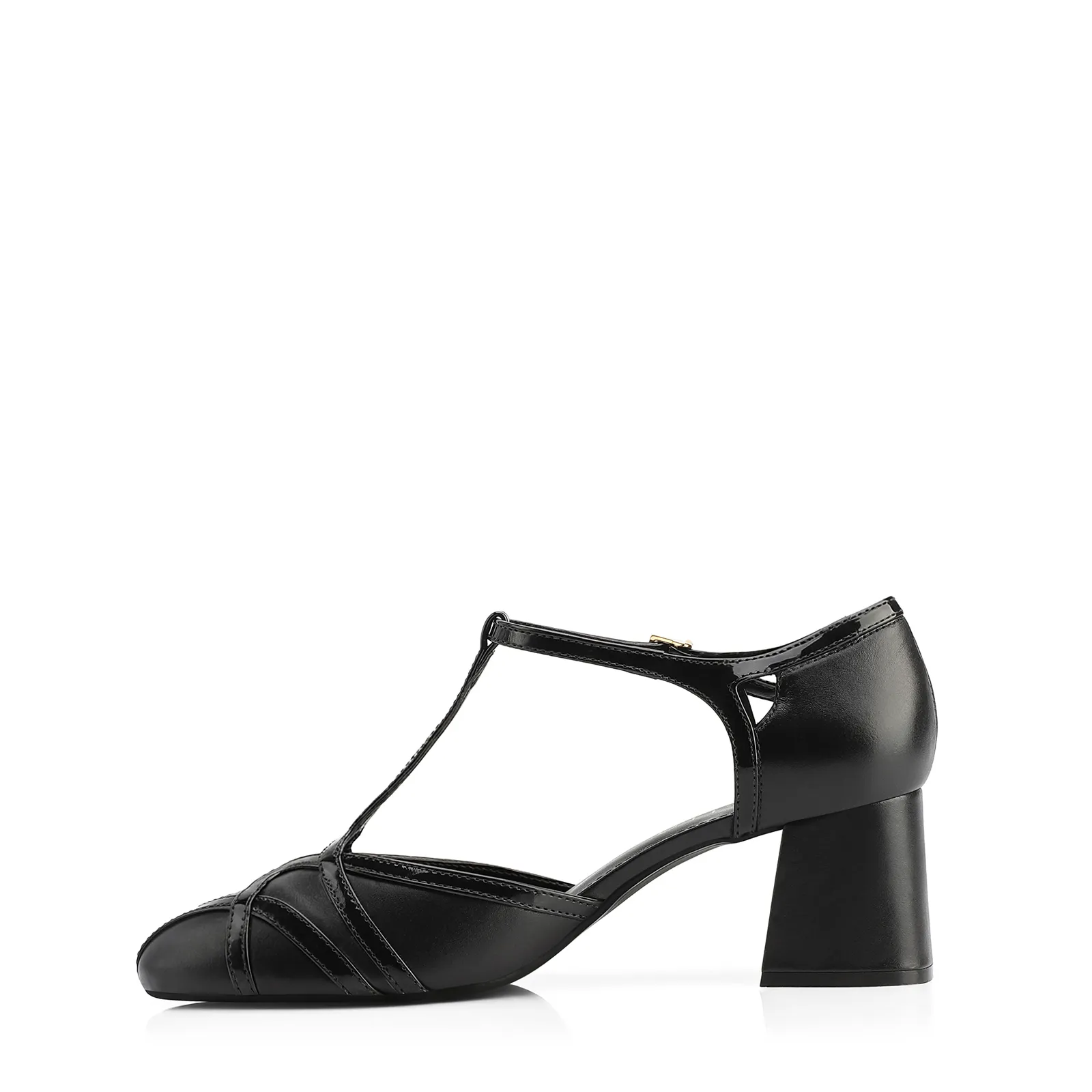 Scarpin Tiras Couro/Verniz Preto