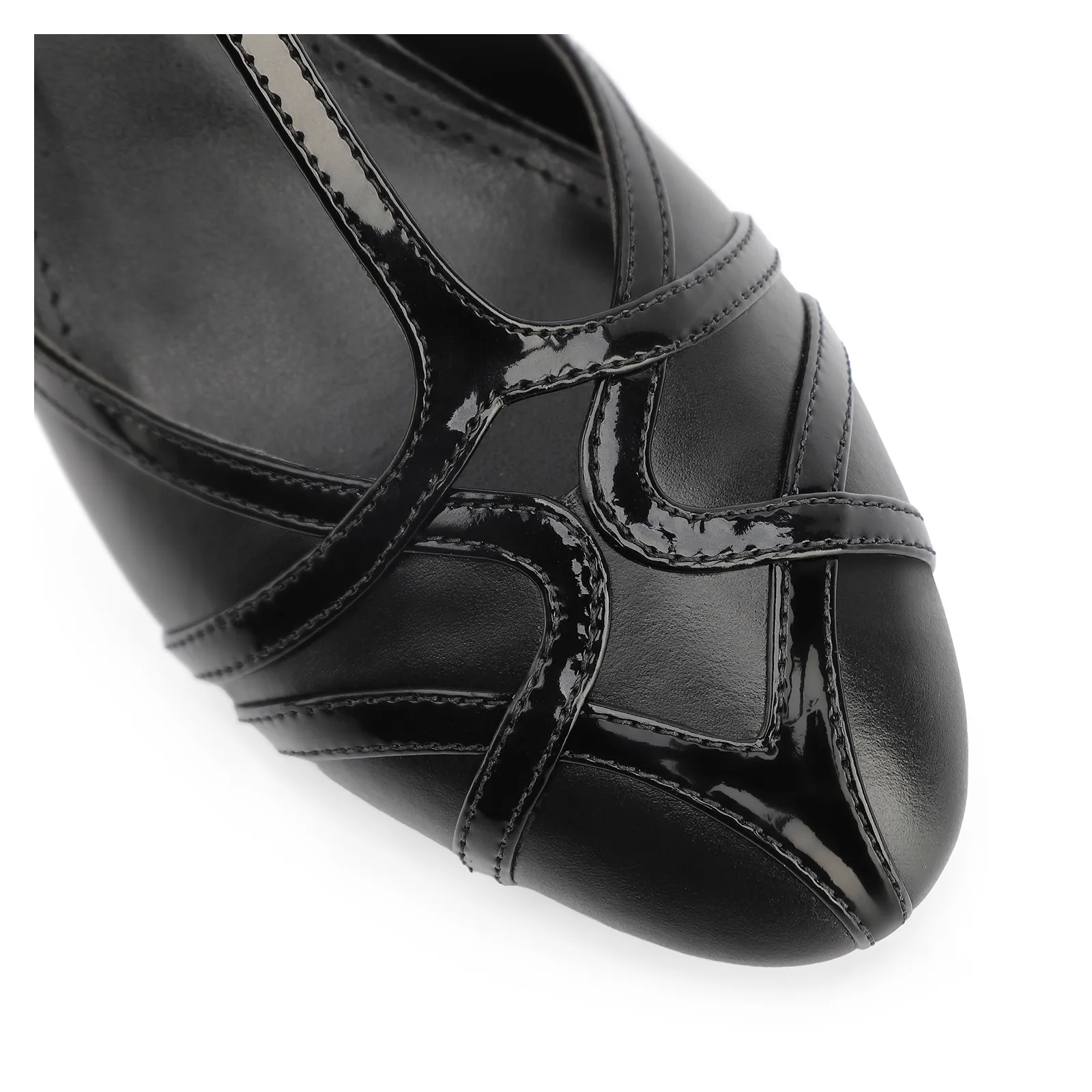 Scarpin Tiras Couro/Verniz Preto