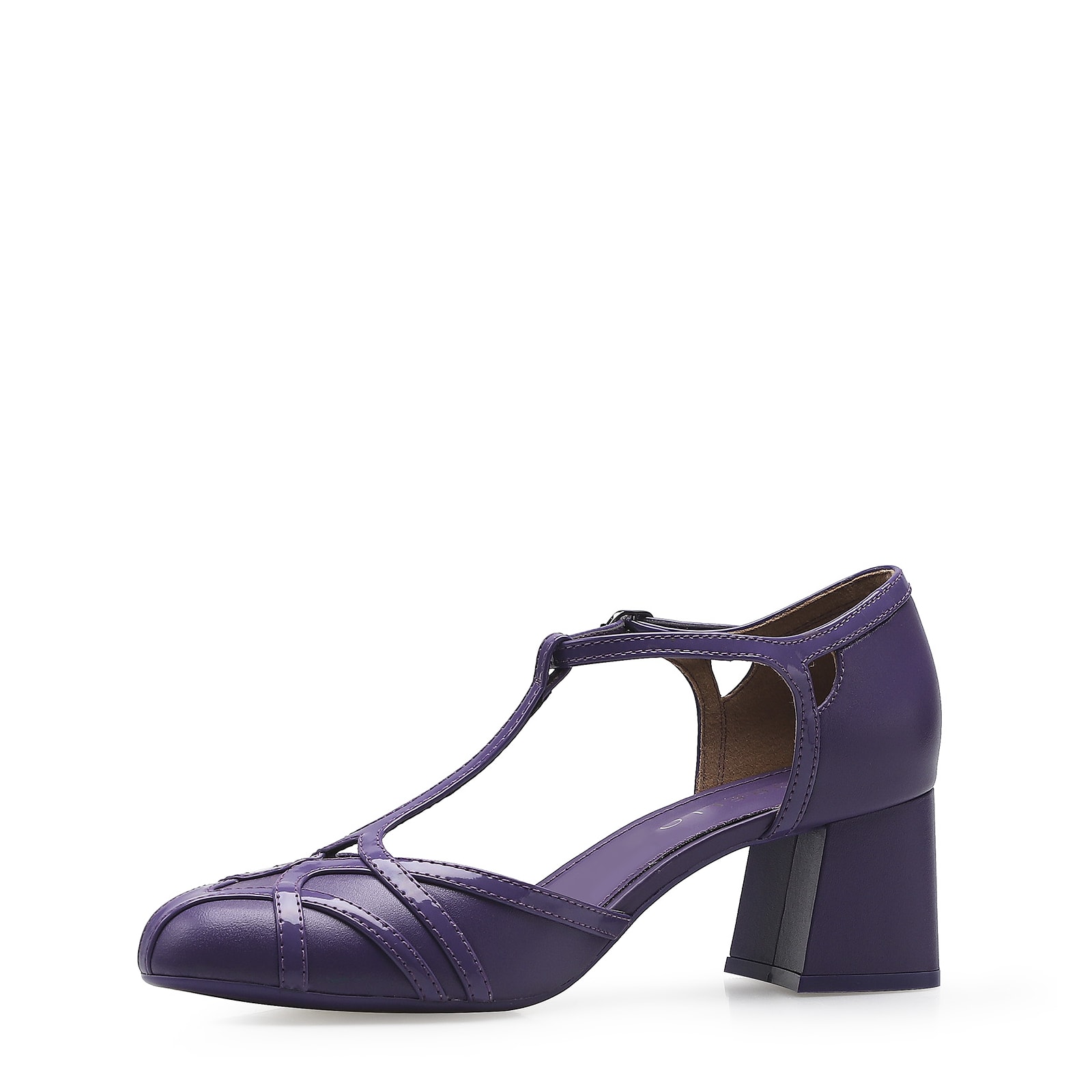 Scarpin Tiras Couro/Verniz Roxo