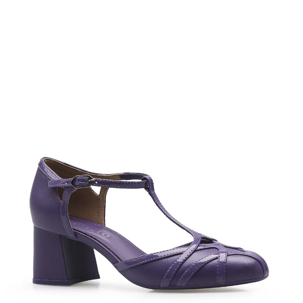 Scarpin Tiras Couro/Verniz Roxo