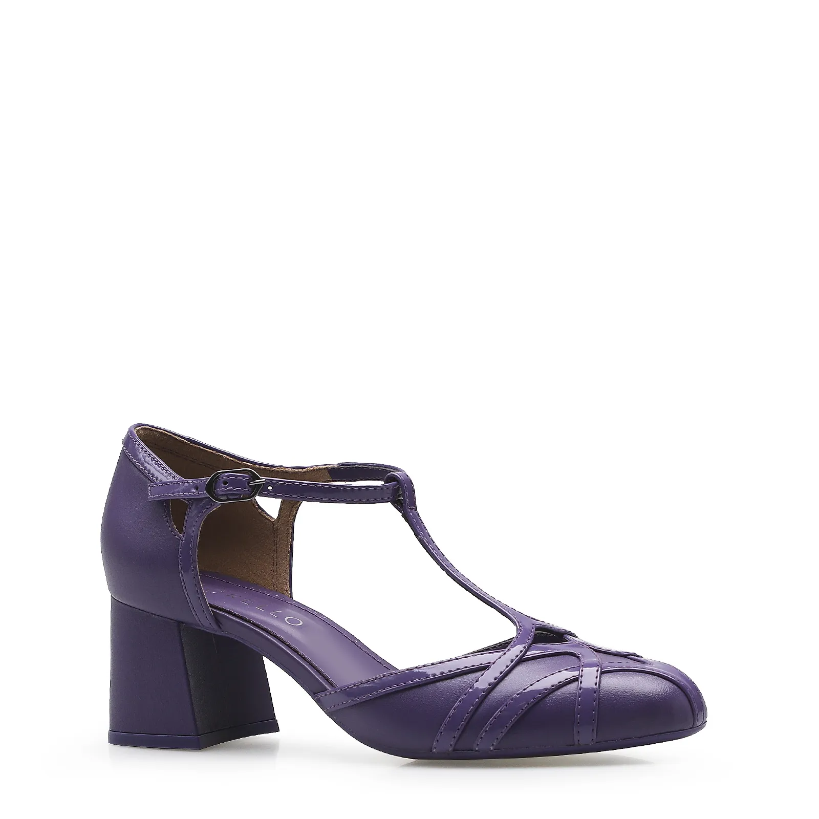 Scarpin Tiras Couro/Verniz Roxo