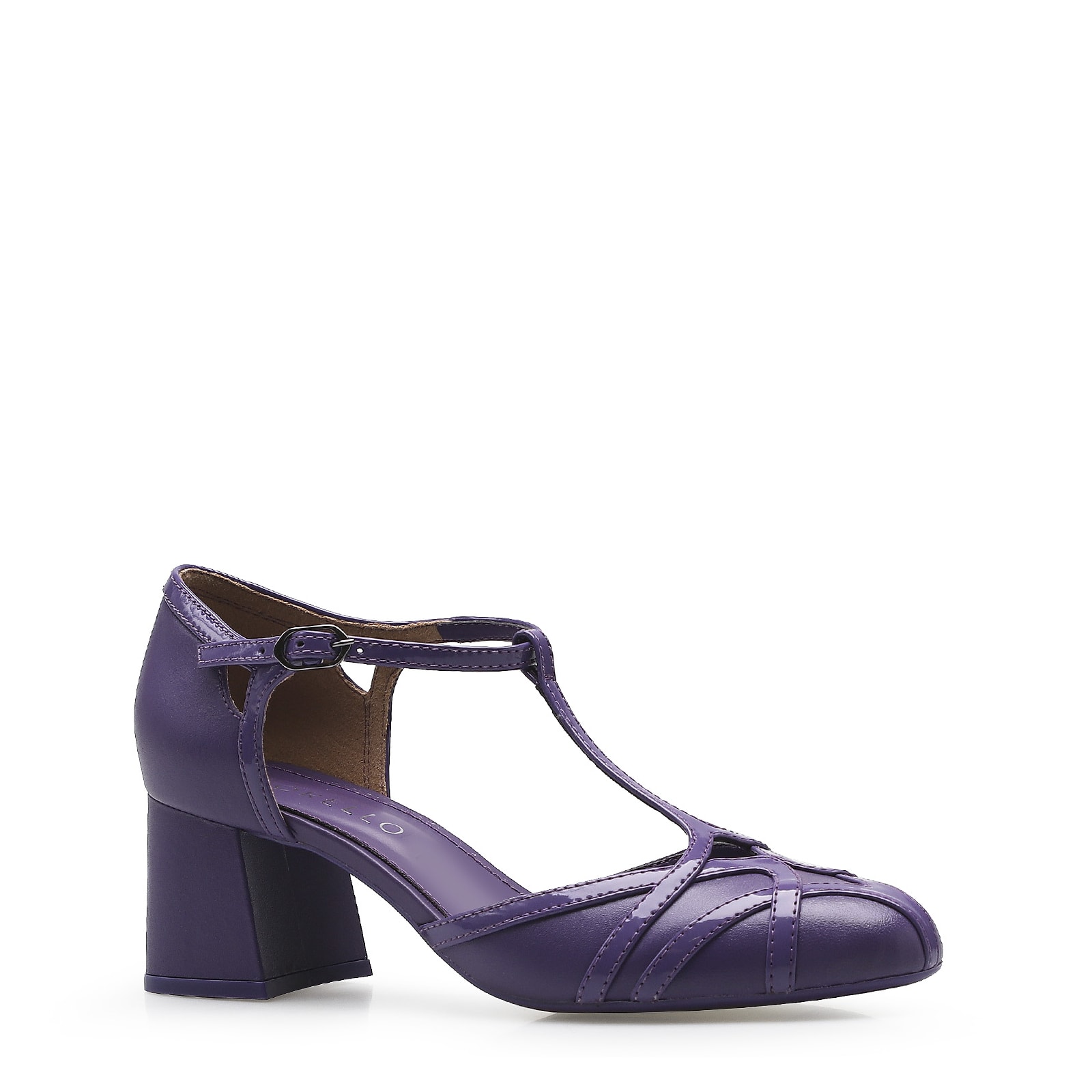 Scarpin Tiras Couro/Verniz Roxo