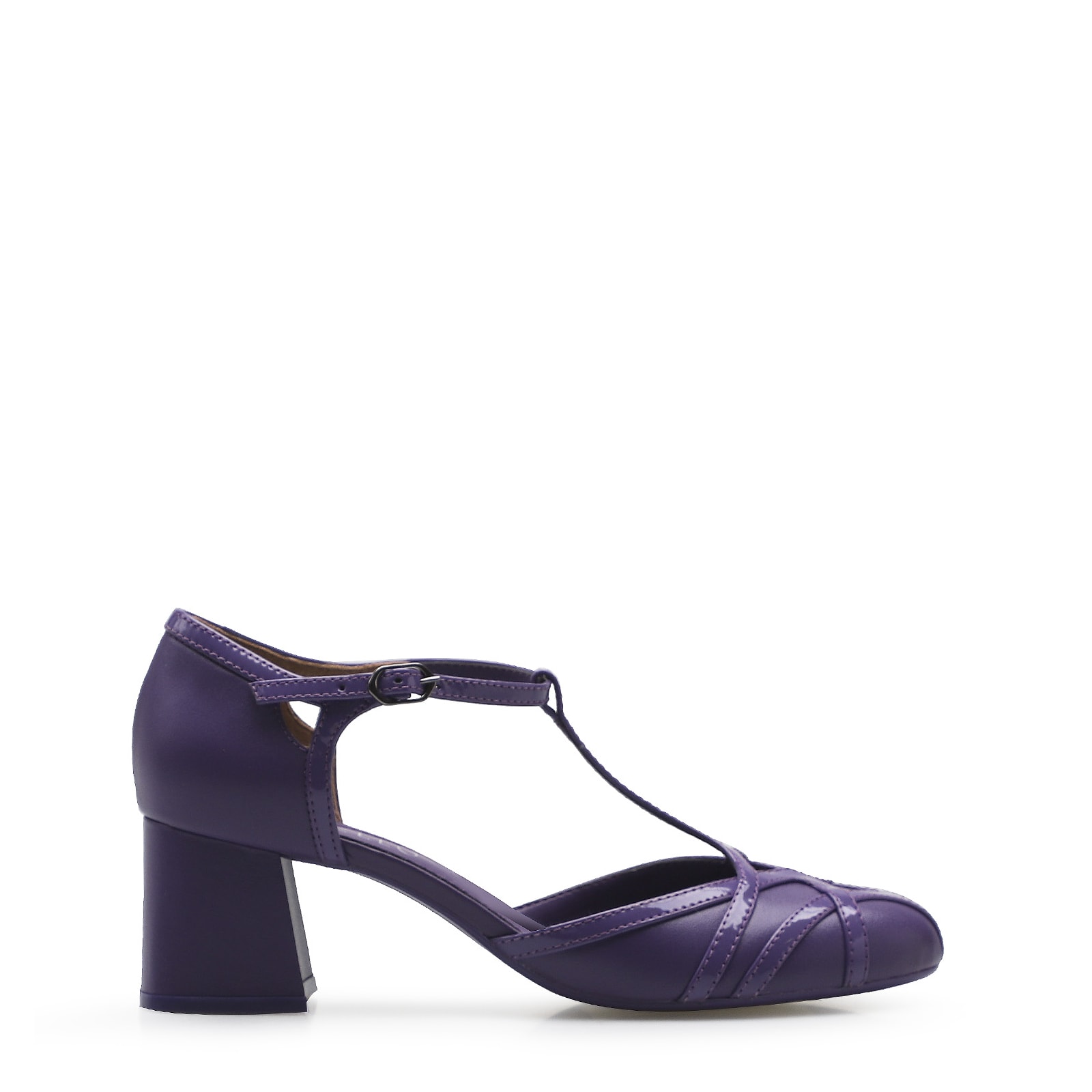 Scarpin Tiras Couro/Verniz Roxo