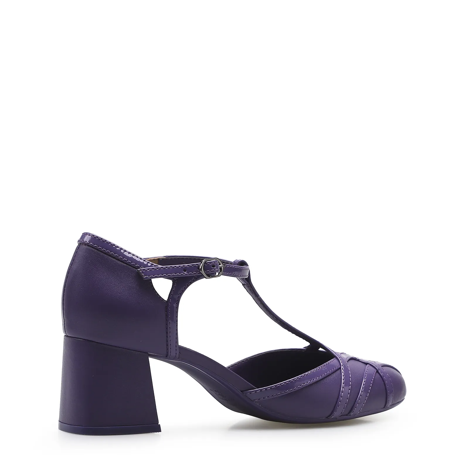 Scarpin Tiras Couro/Verniz Roxo