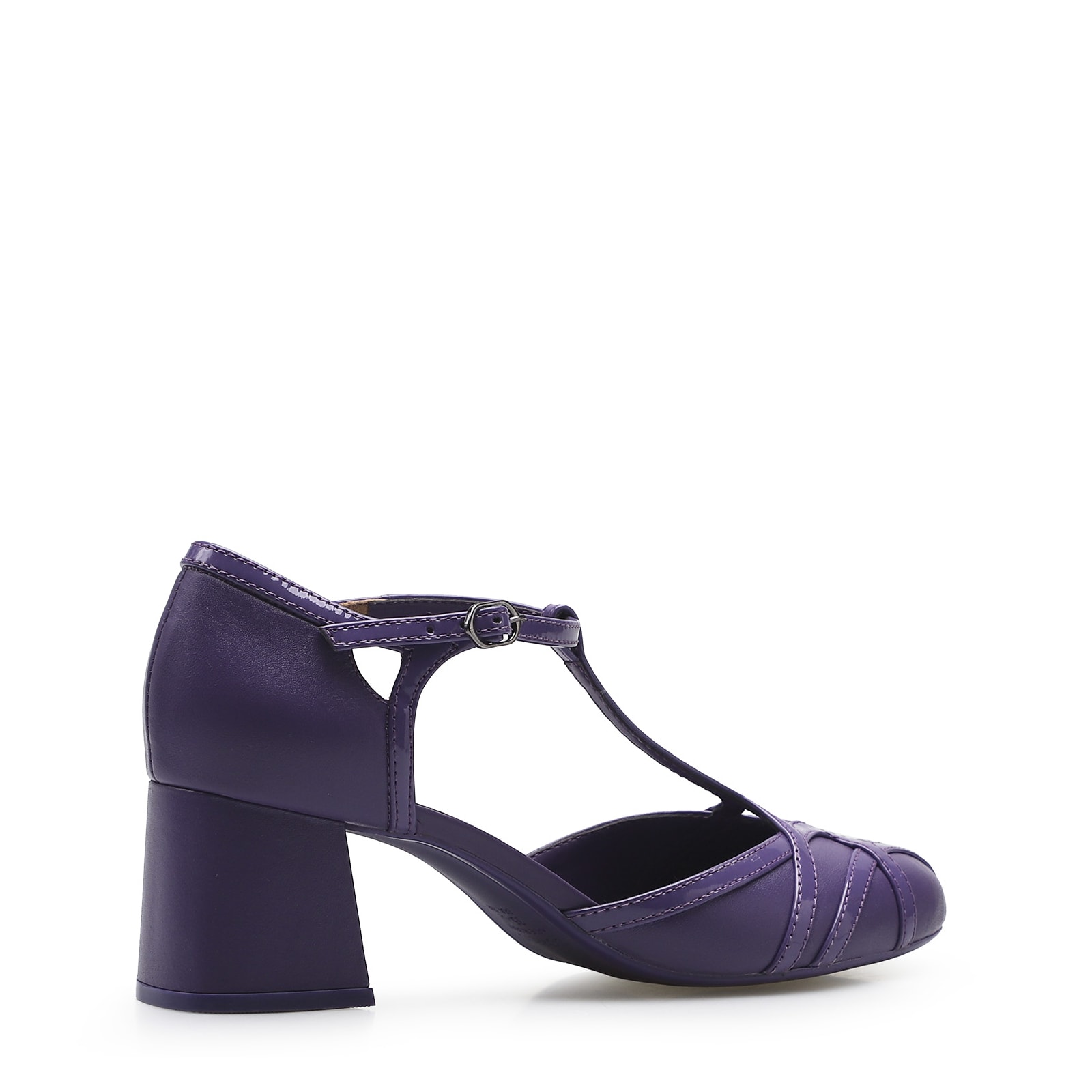 Scarpin Tiras Couro/Verniz Roxo