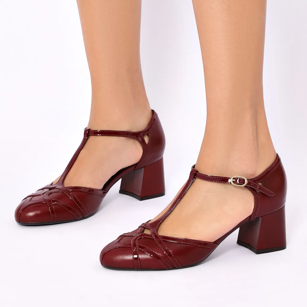 Scarpin Tiras Couro Vinho /Verniz Vinho - imagem 2