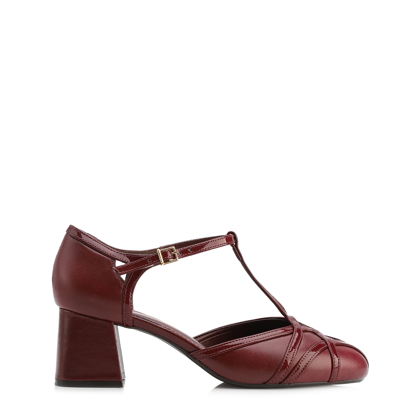 Scarpin Tiras Couro Vinho /Verniz Vinho