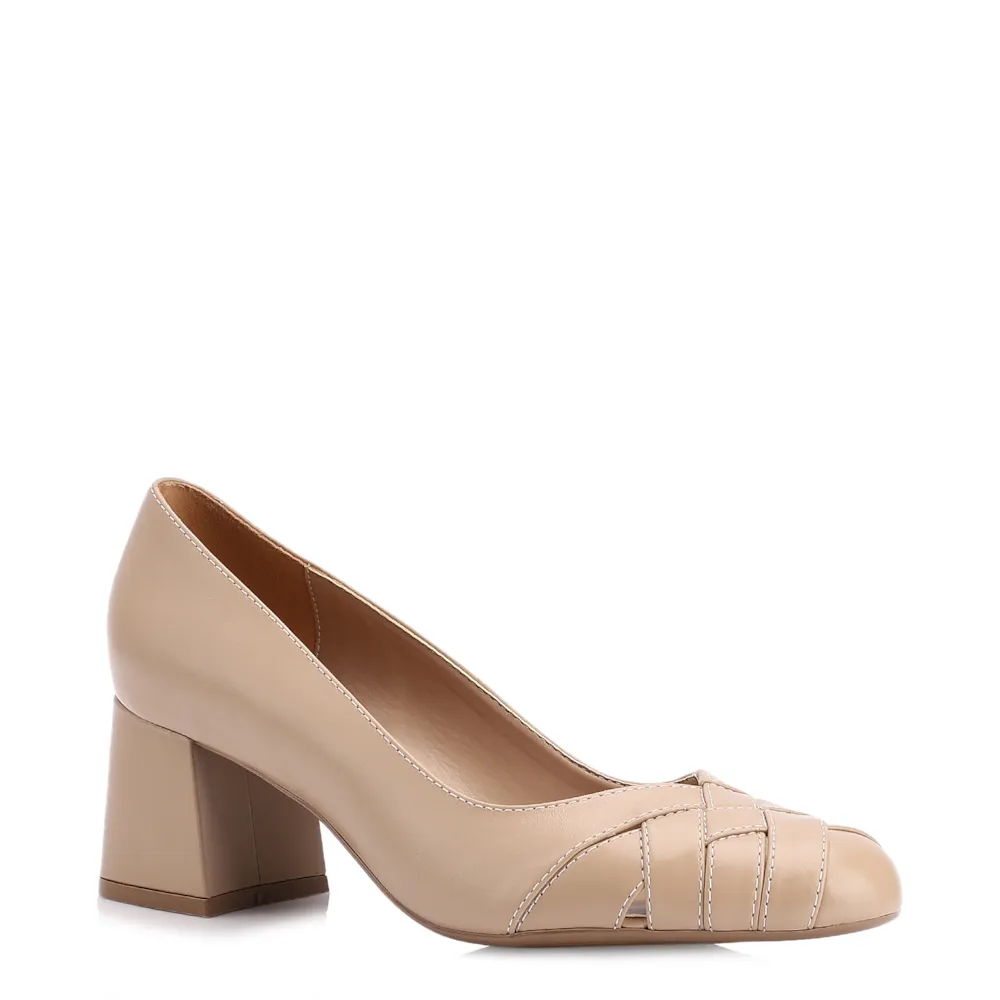 Scarpin Tressê Couro Bege