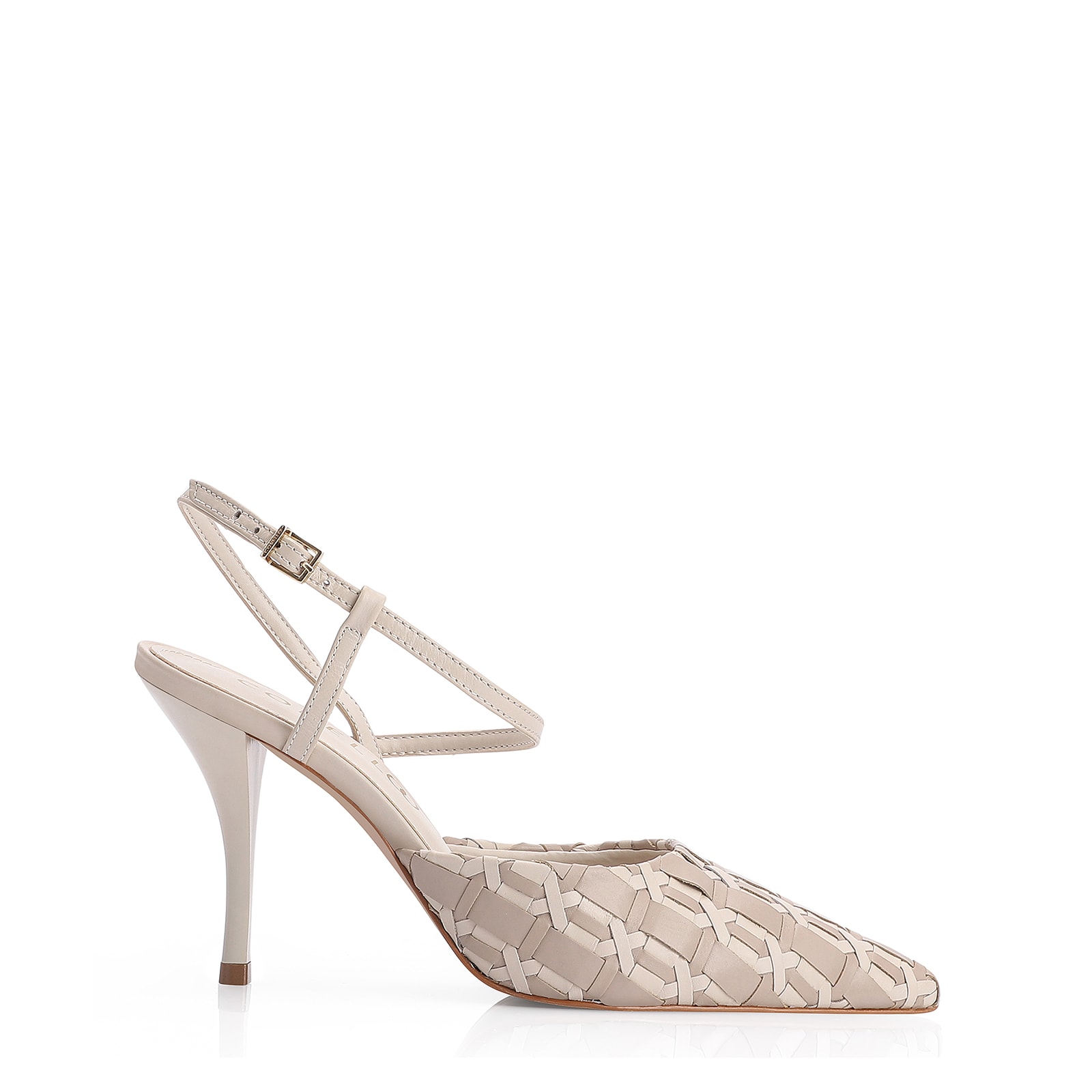 Scarpin Tressê Couro Off White/Bege