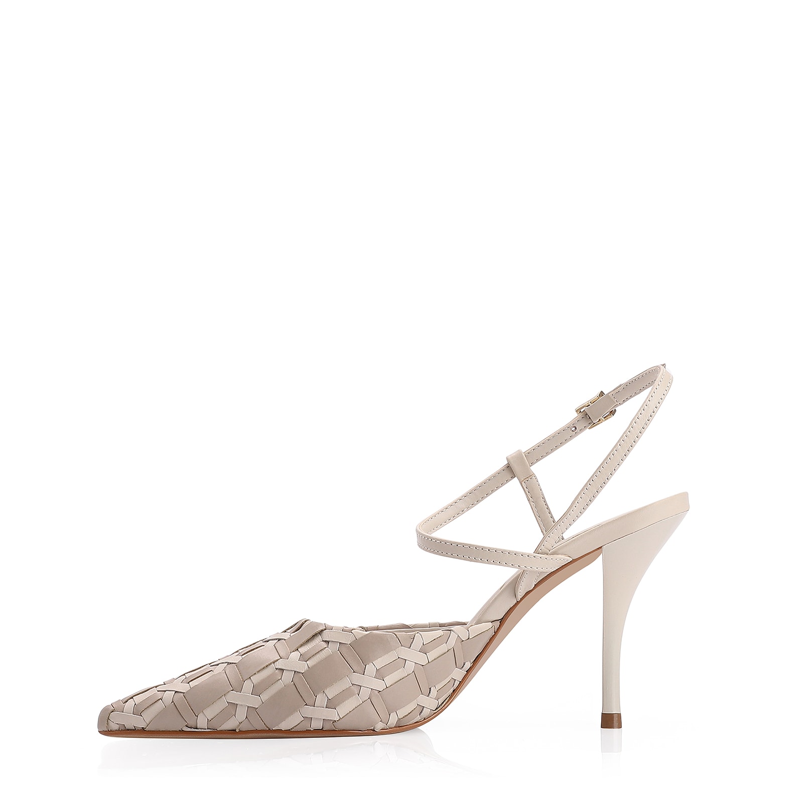 Scarpin Tressê Couro Off White/Bege