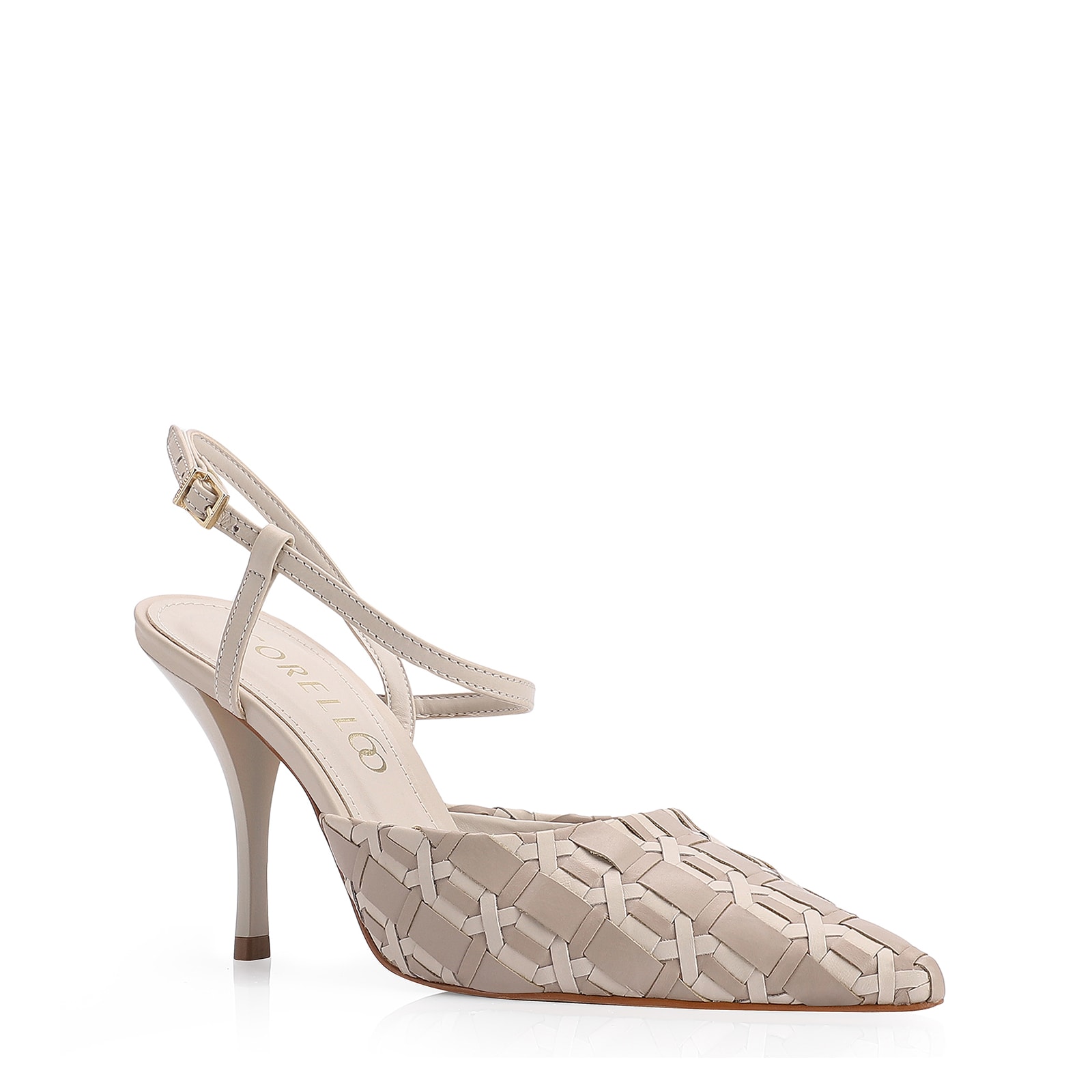 Scarpin Tressê Couro Off White/Bege
