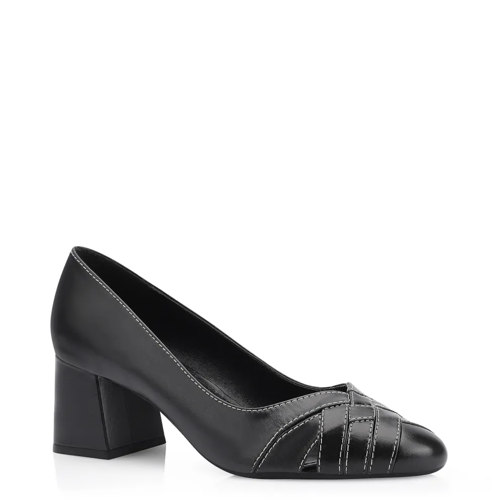 Scarpin Tressê Couro Preto
